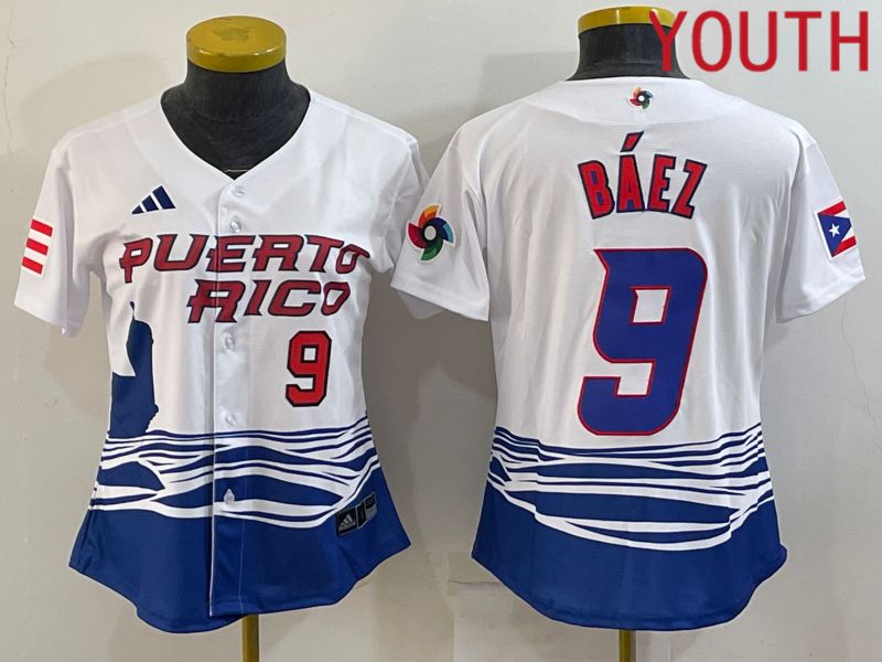 Youth 2023 World Cub Puerto Rico #9 Baez White MLB Jersey3
